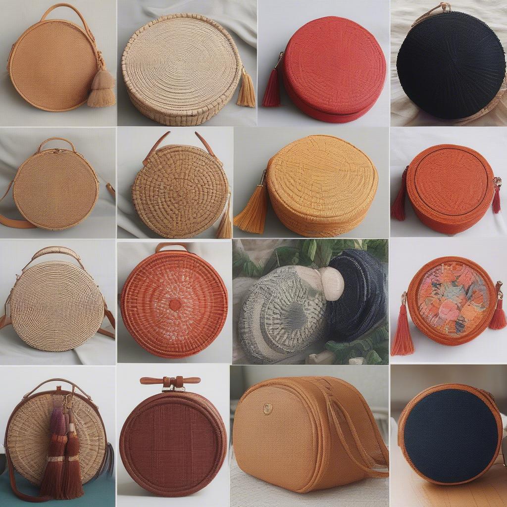 Different styles of weave circle bags