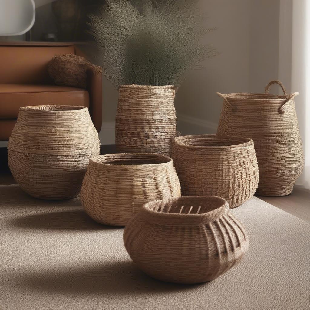 Weave and wobble baskets used as decorative elements in a home setting