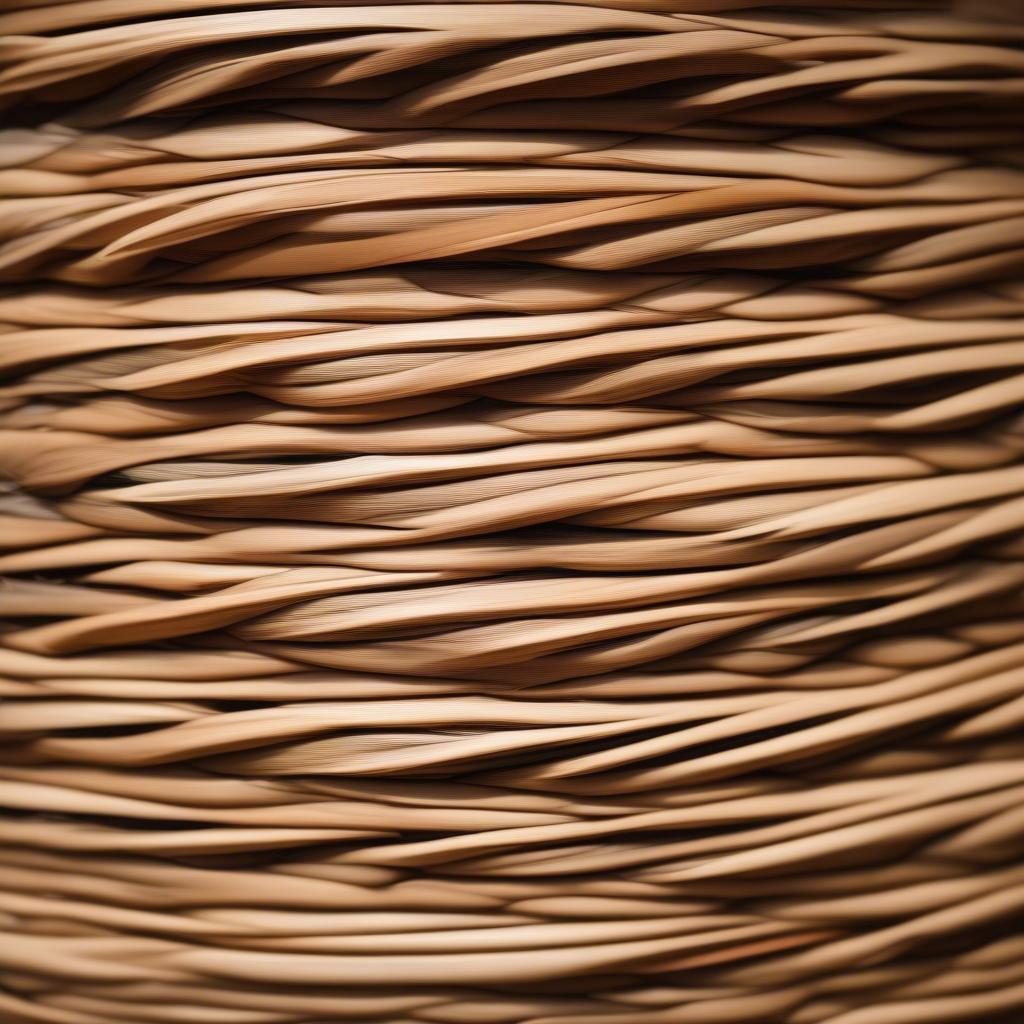 Close-up of a weaved pine straw basket showcasing the intricate details and craftsmanship.