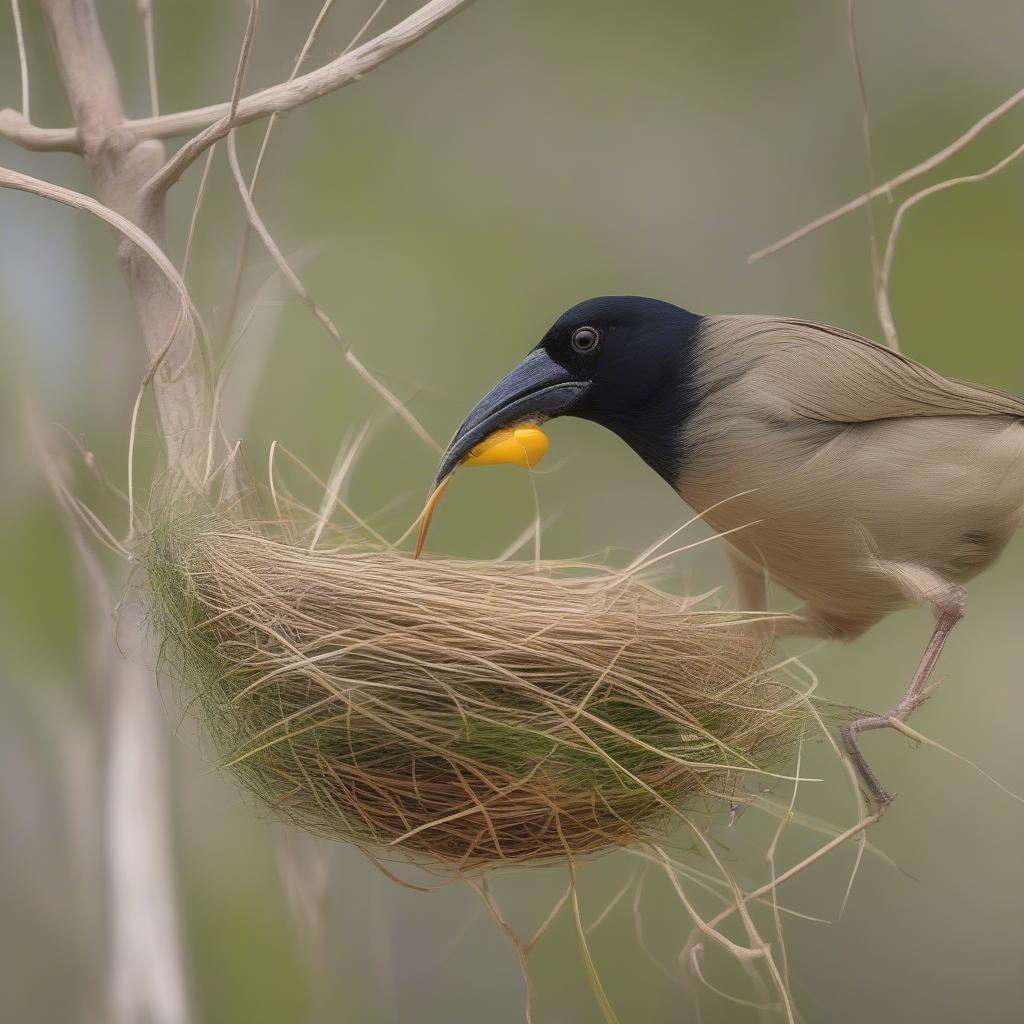 Weaver Bird Constructing its Nest