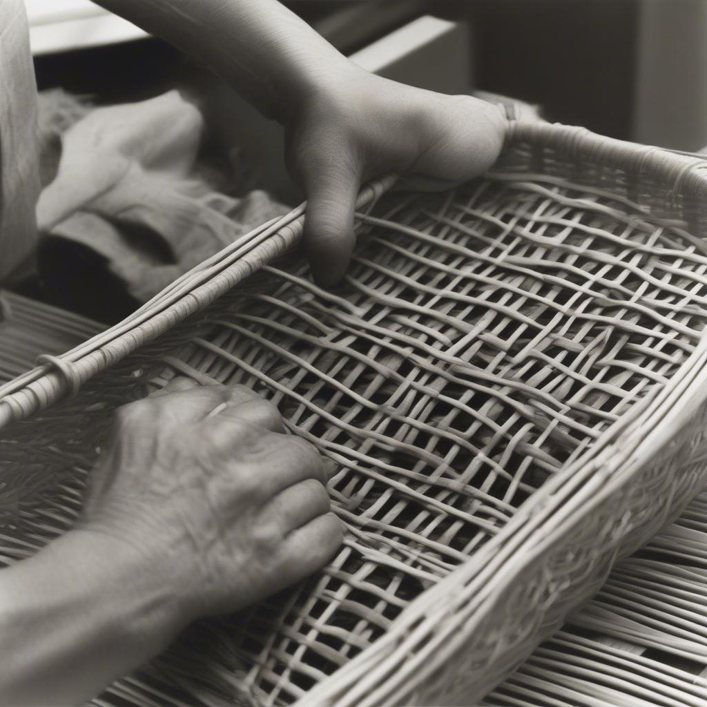 Weaving a 1950s bakery basket using traditional techniques.