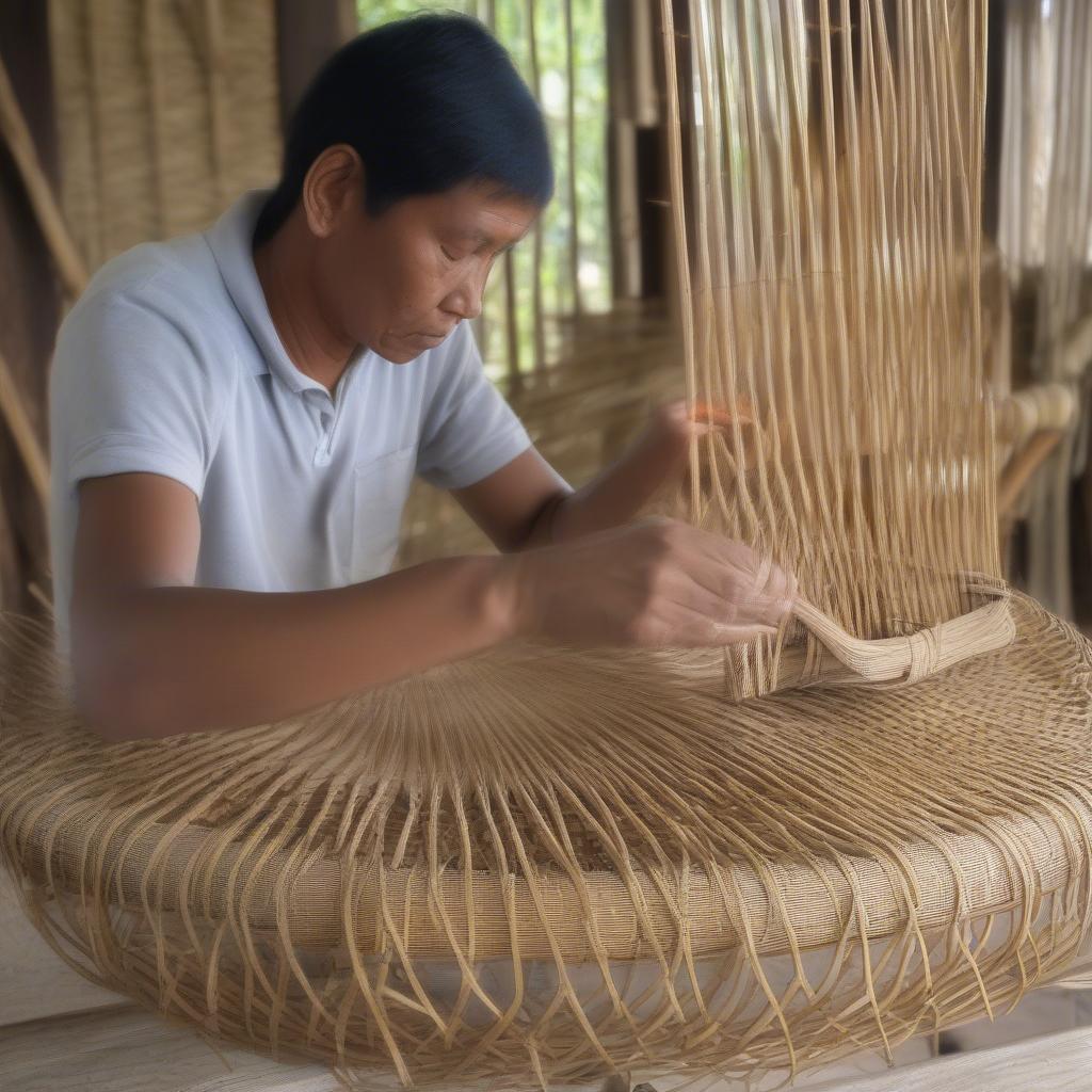 Weaving the frame of a hammock basket