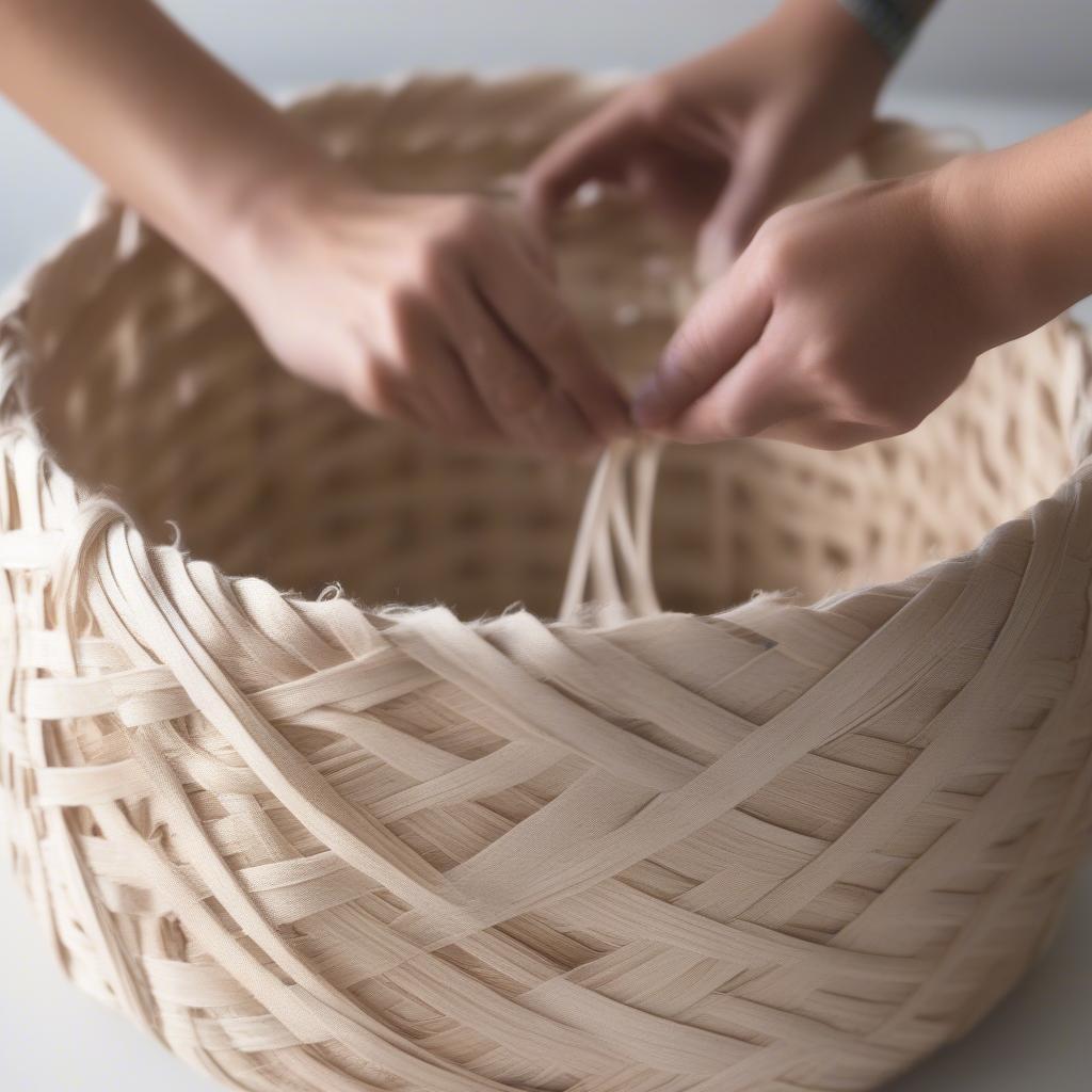 Weaving the Base of a Toilet Paper Roll Basket