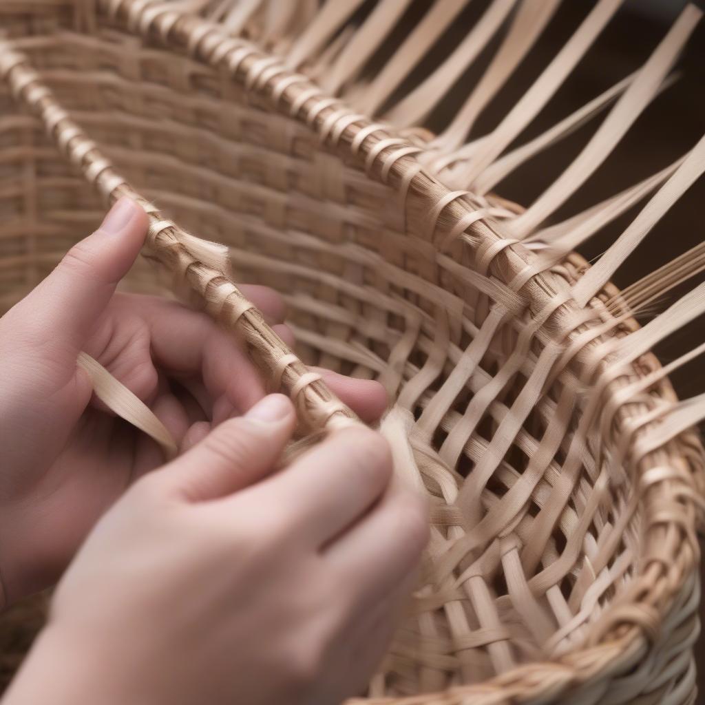 Weaving the sides of a basket