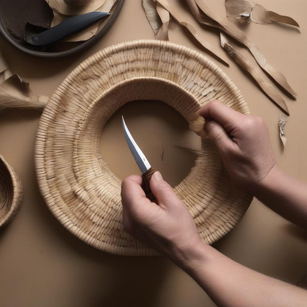 Weaving a Birch Bark Basket Base