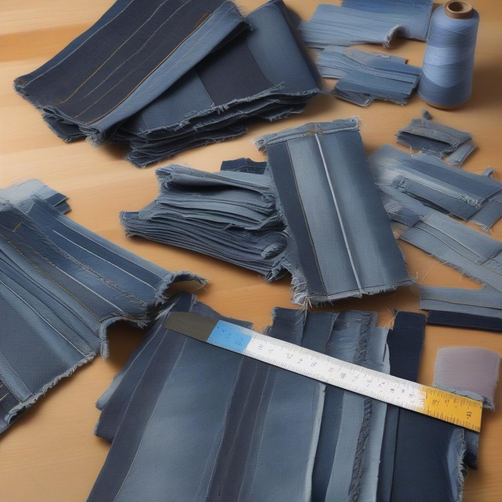 Preparing Denim Strips for Weaving