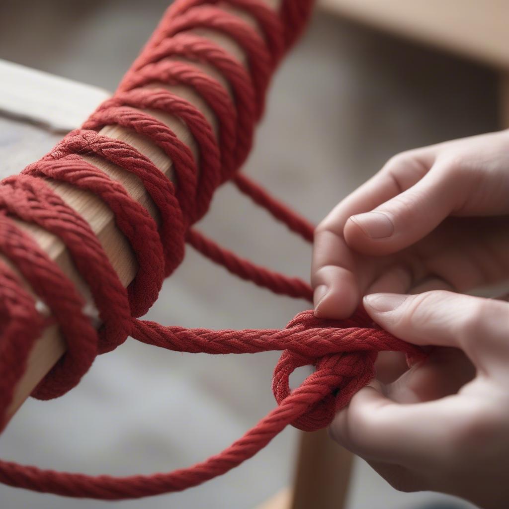 Weaving Lobster Rope onto a Chair Seat Frame