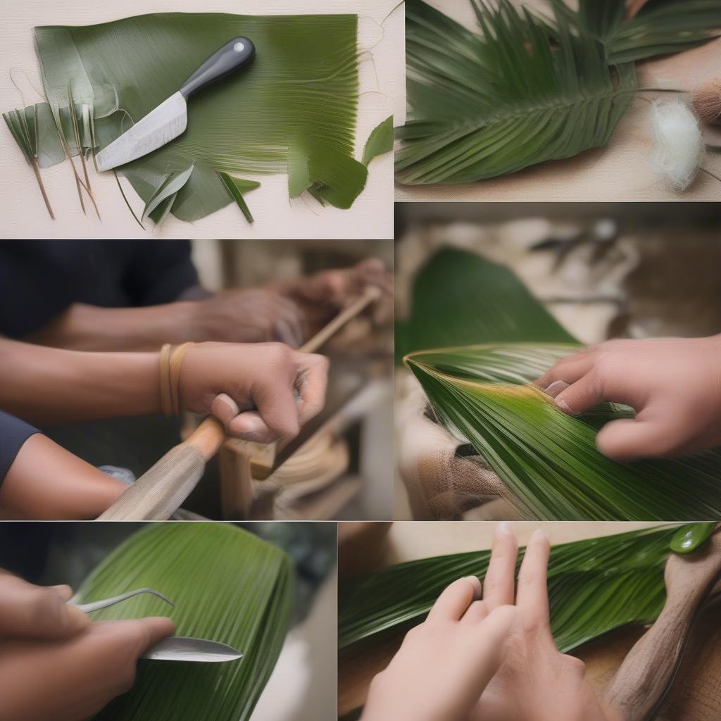 Preparing Palm Leaves for Weaving