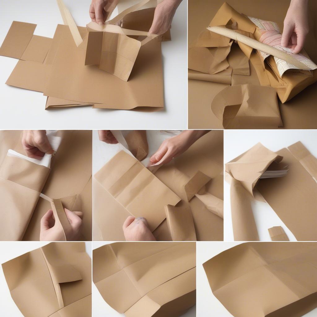 Preparing paper bags for weaving