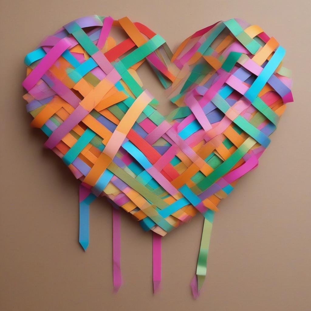 Weaving Construction Paper Yarn onto Heart Shape