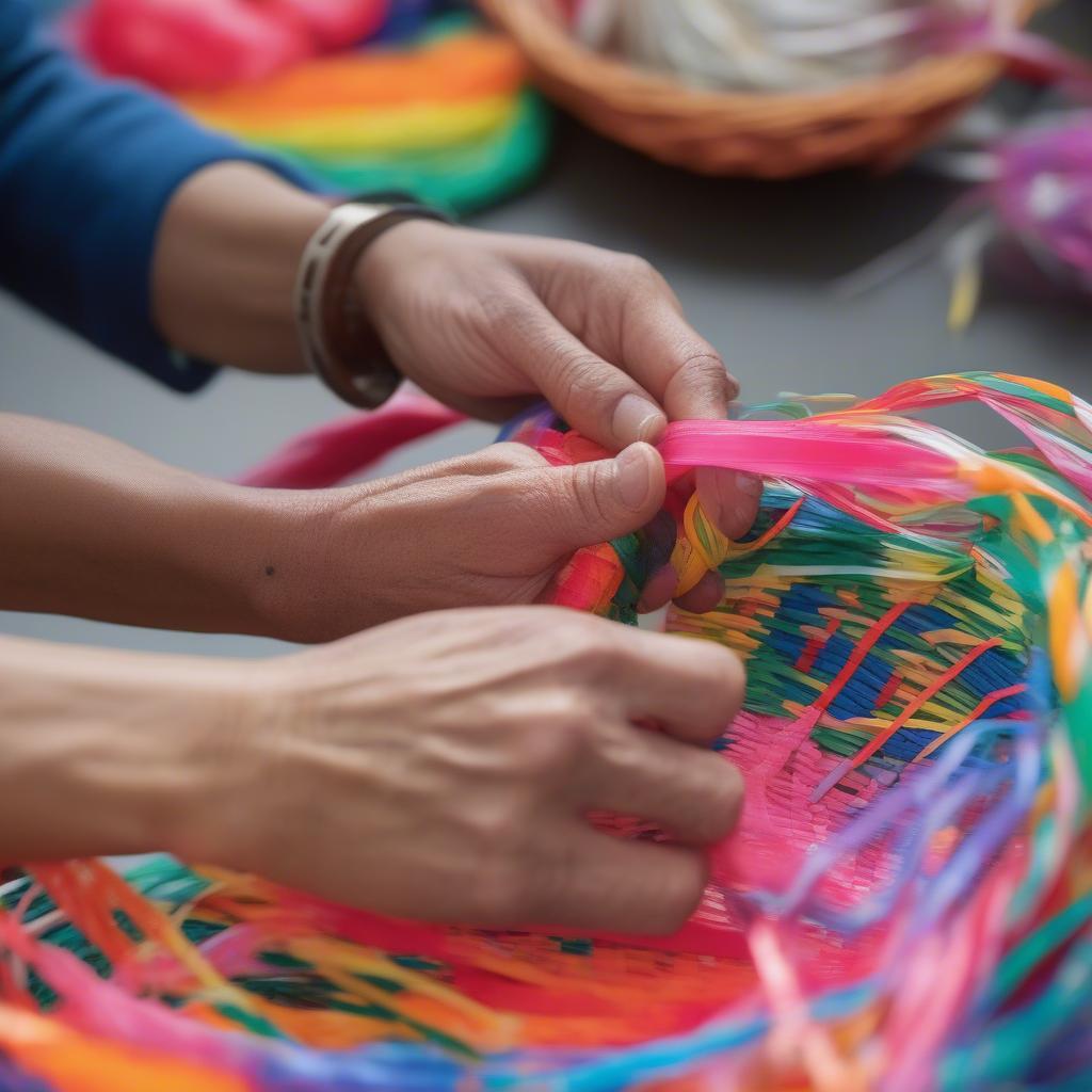 Starting to Weave a Plastic Bag Basket