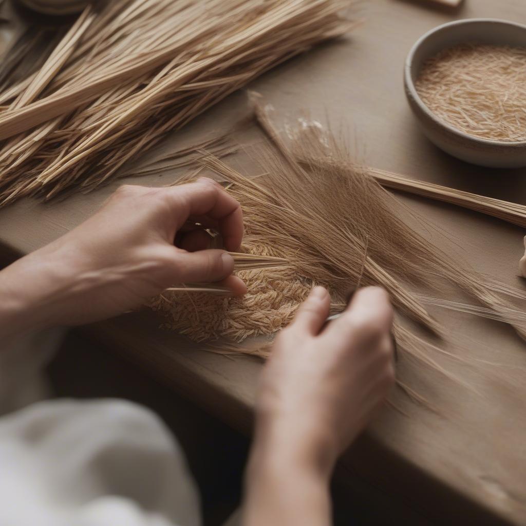 Preparing reeds for hat weaving