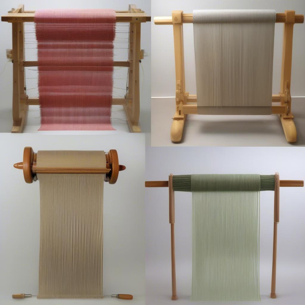 Illustrations of plain, twill, and satin weave structures created on a four-shaft table loom.