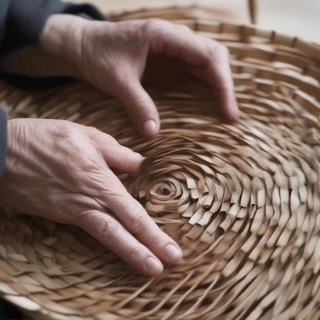 Weaving the Base of a Birch Bark Basket