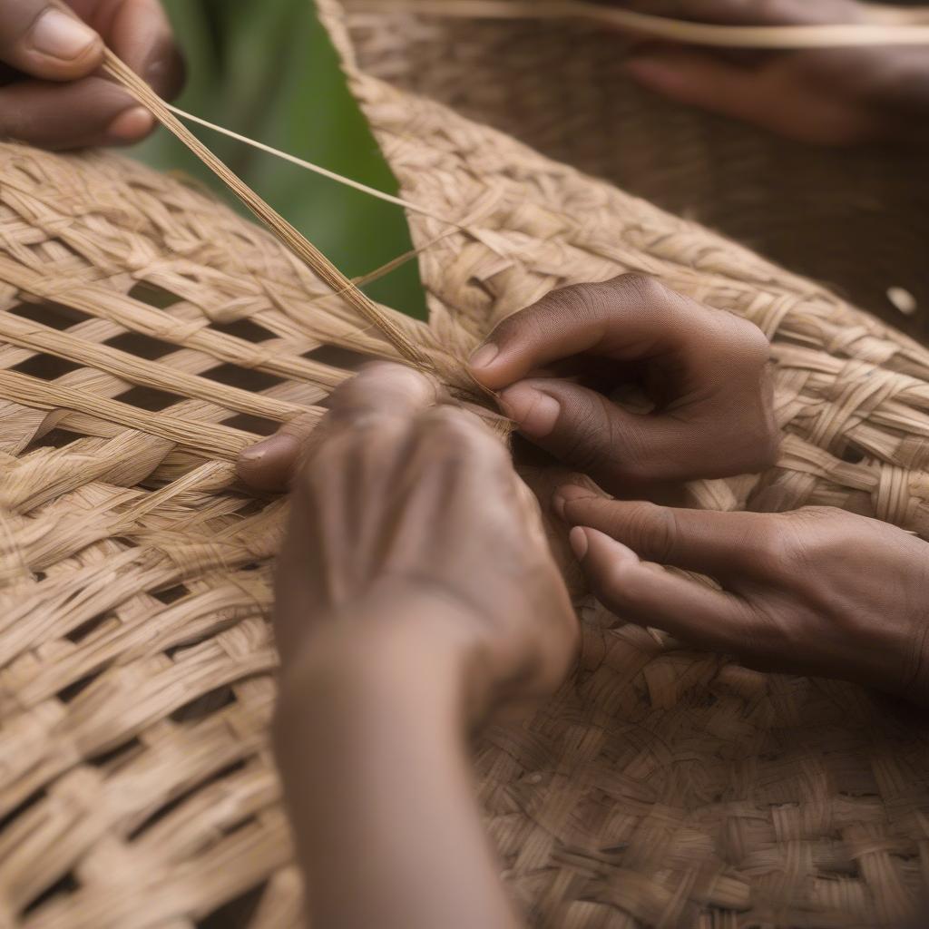 Weaving the Base of a Coconut Palm Basket