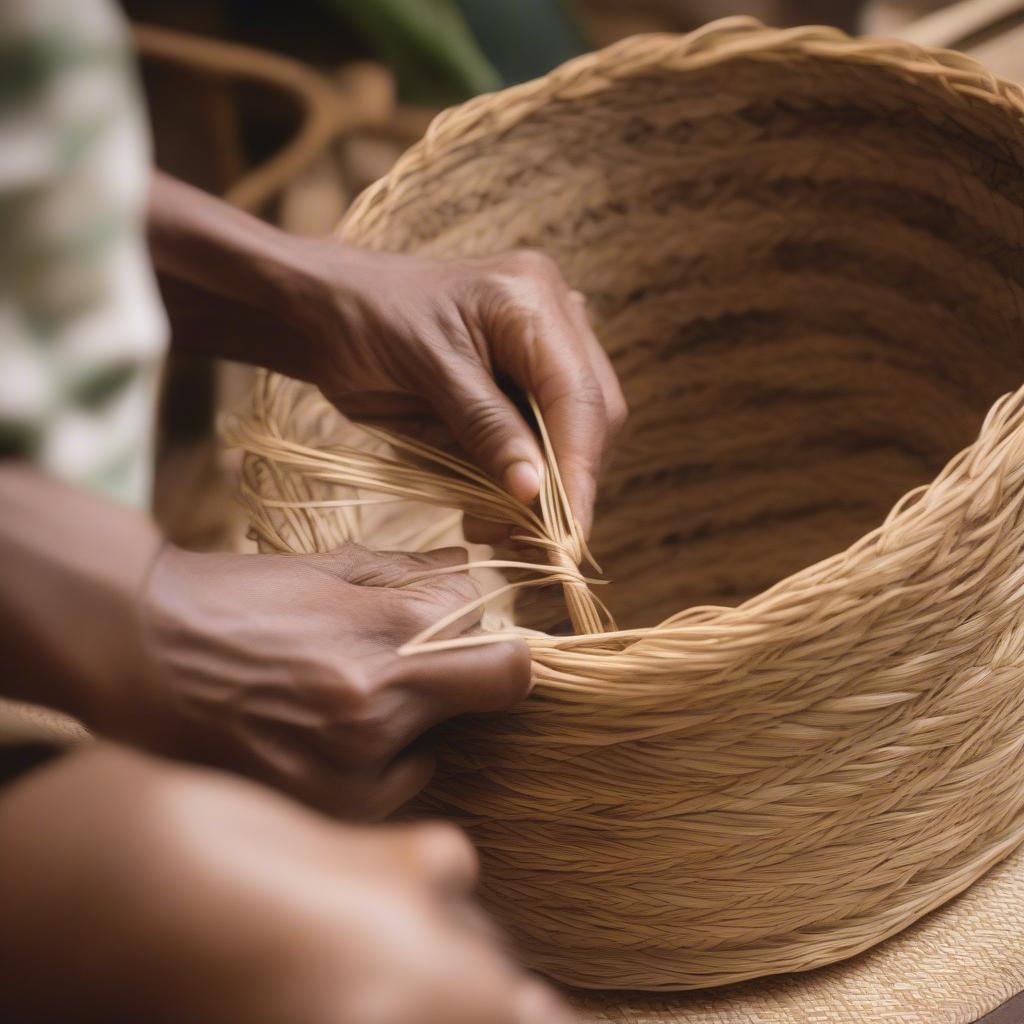 Weaving the Sides of a Palm Basket