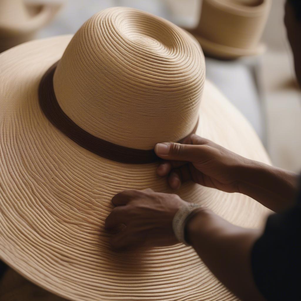 Artisan Weaving Toquilla Straw for a Panama Hat