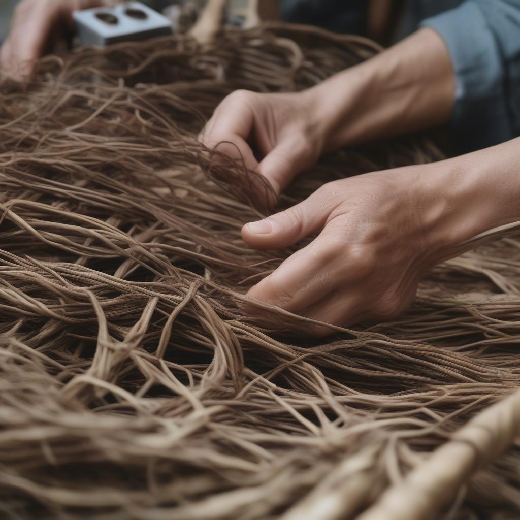 Preparing vines for basket weaving