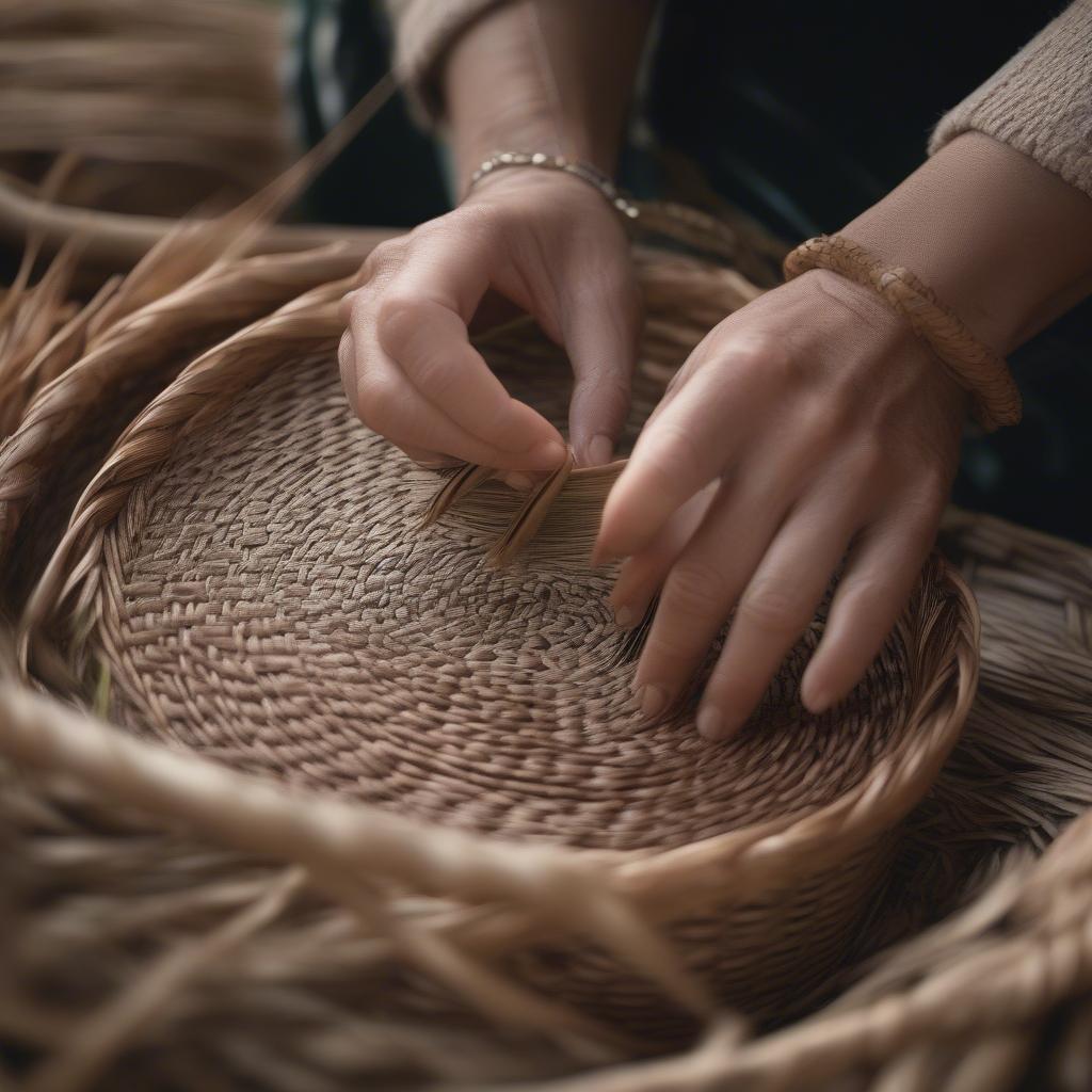 Weaving a watertight cattail basket