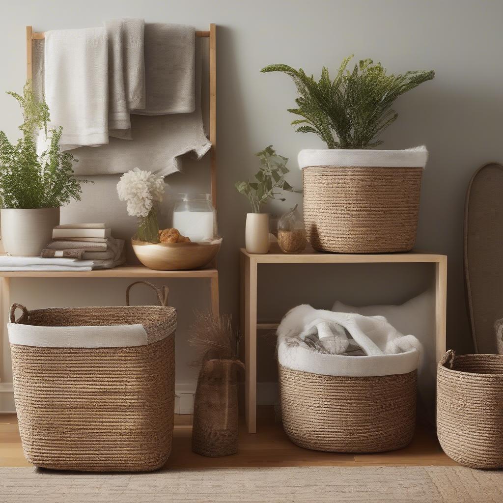 Decorating with West Elm Harvest Baskets in different rooms