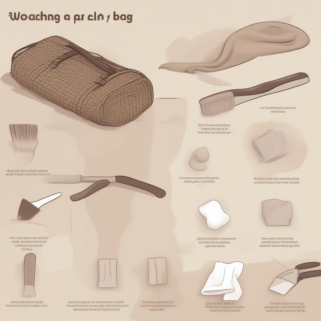 Illustration demonstrating how to clean and care for a Pretty Simple Westlyn Woven Bag.