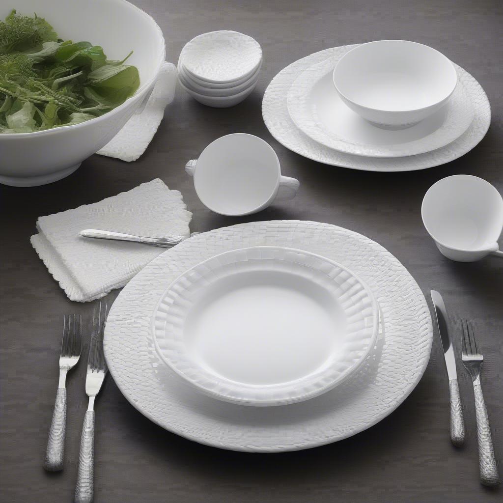 Elegant White Basket Weave China Dinnerware Set