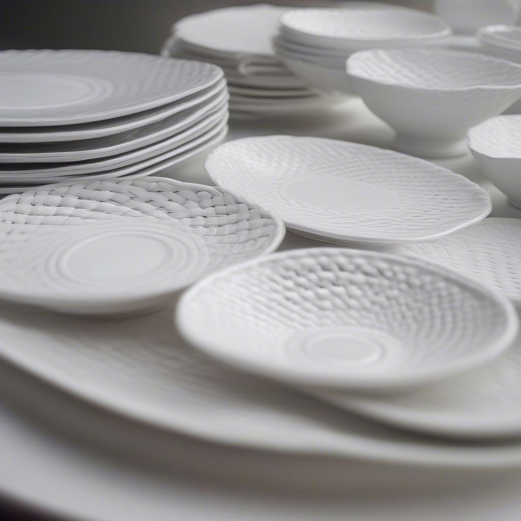 Detailed Close-Up of White Basket Weave China Plates