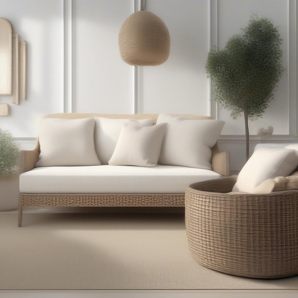 White Basket Weave Cushions on Sofa