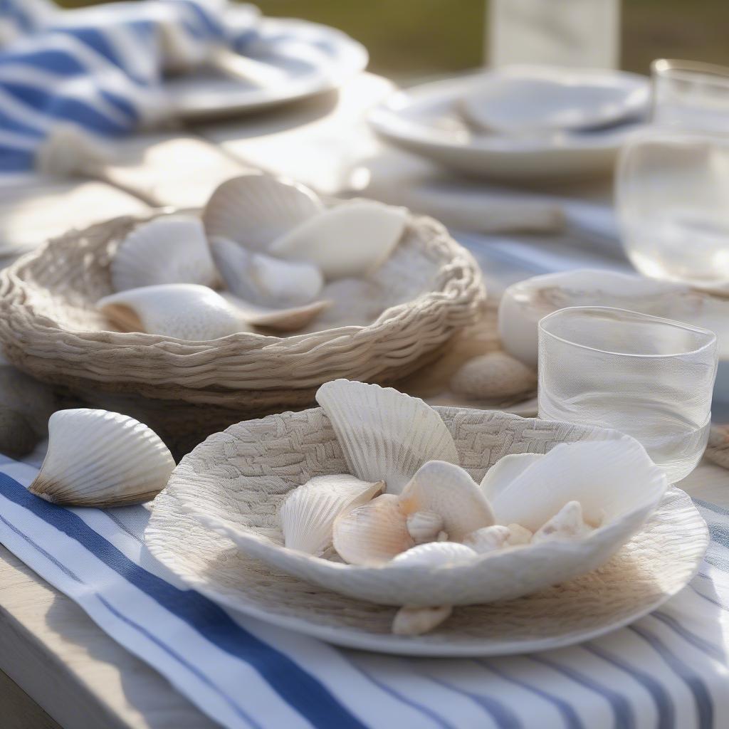 White Basket Weave Plates in a Coastal Setting