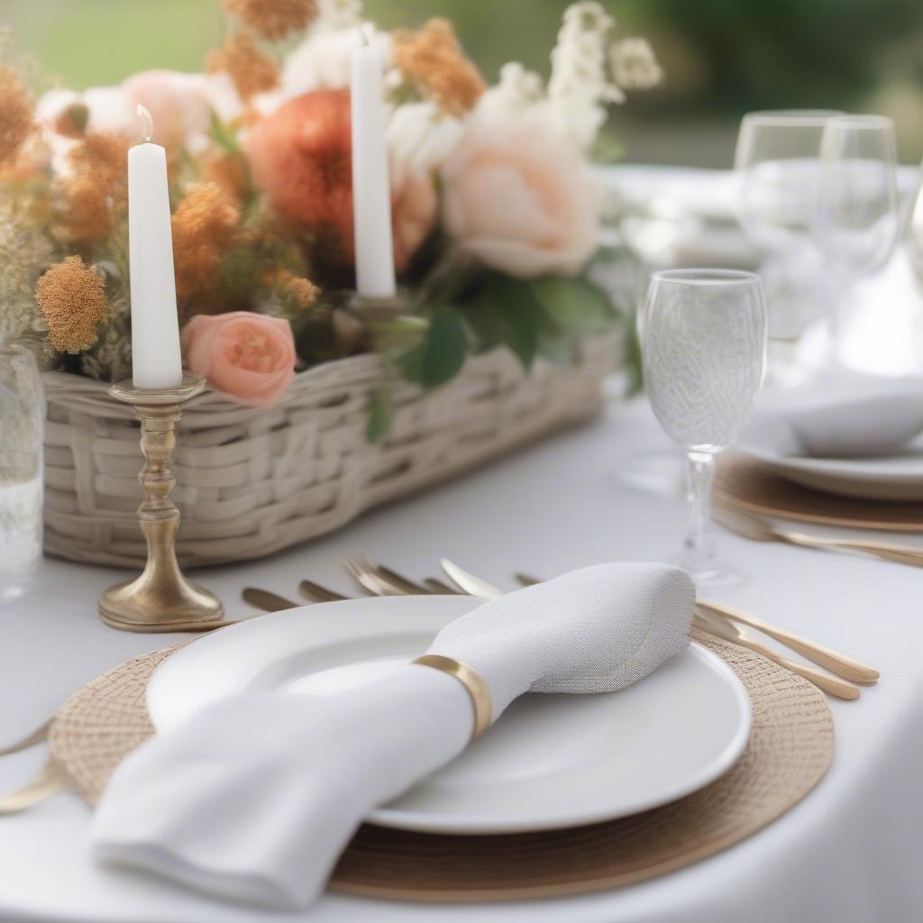 White Basket Weave Plates on a Dining Table