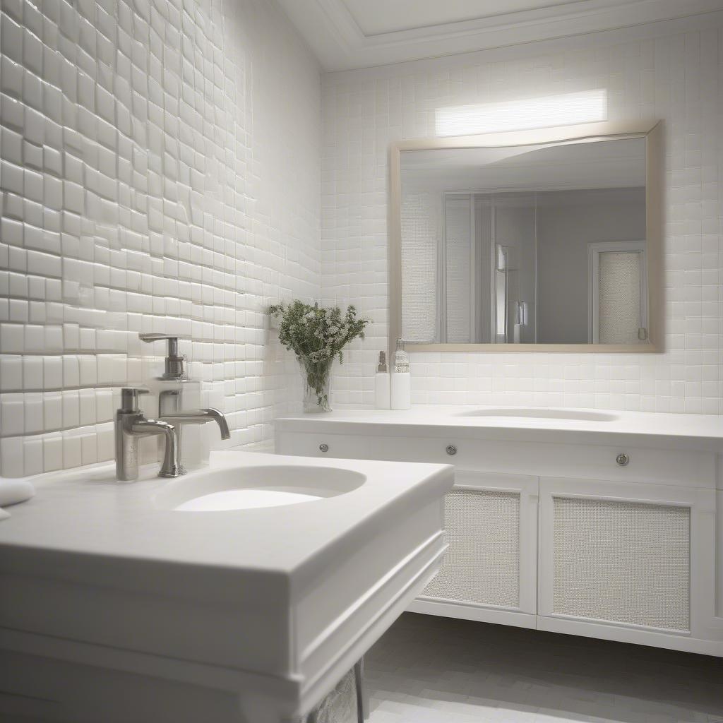 White Basket Weave Tile on Bathroom Wall