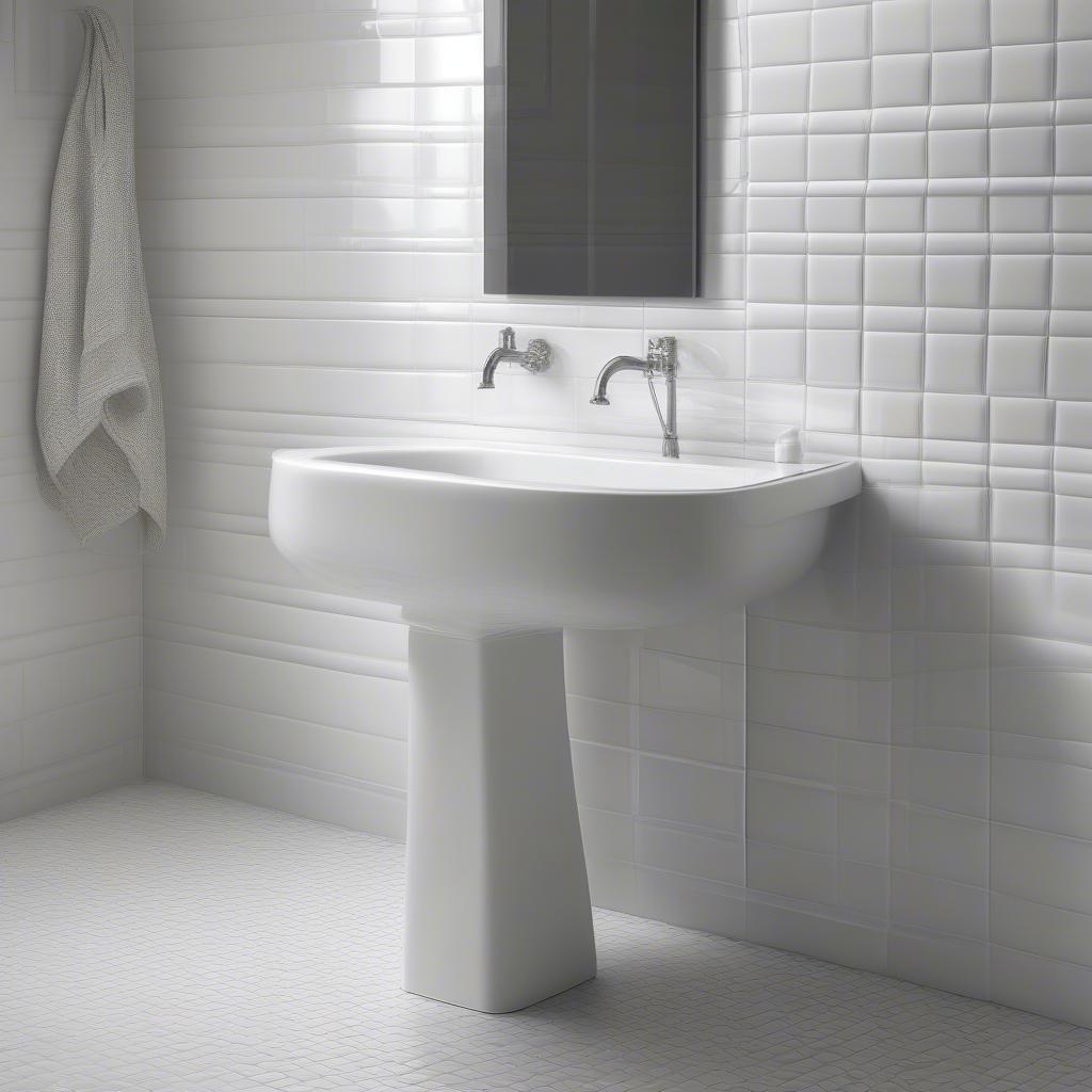 White Basket Weave Tiles on a Bathroom Floor