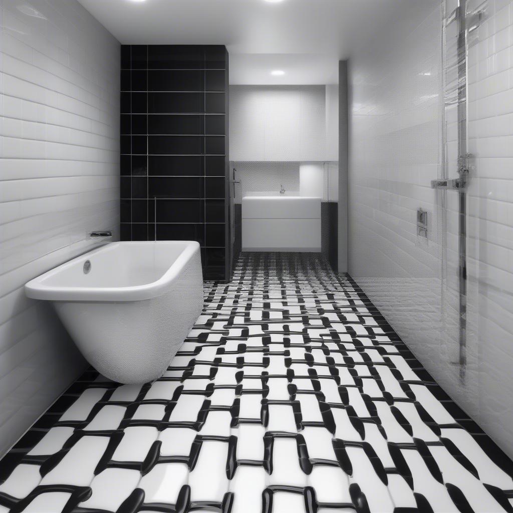 White and Black Basket Weave II Porcelain Mosaic Bathroom Floor