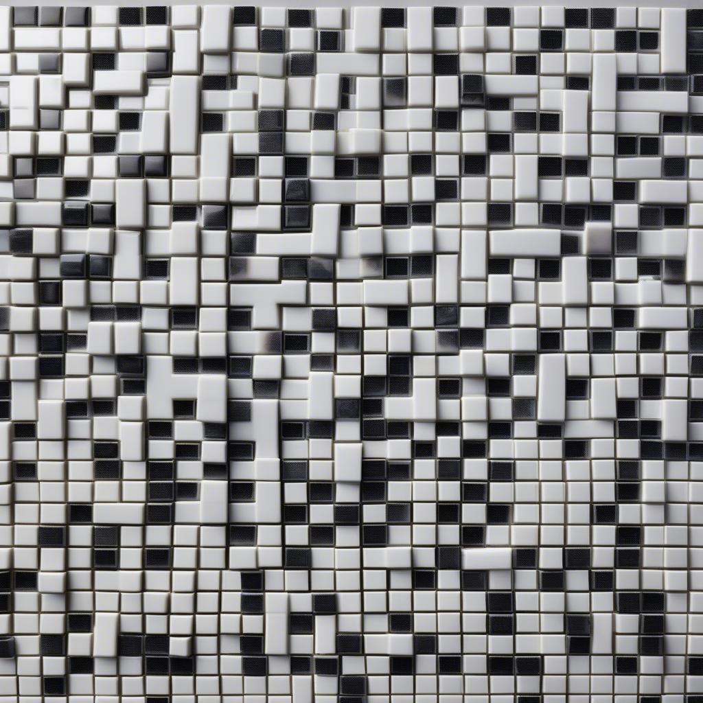 Close-up of White and Black Basket Weave II Porcelain Mosaic Tiles