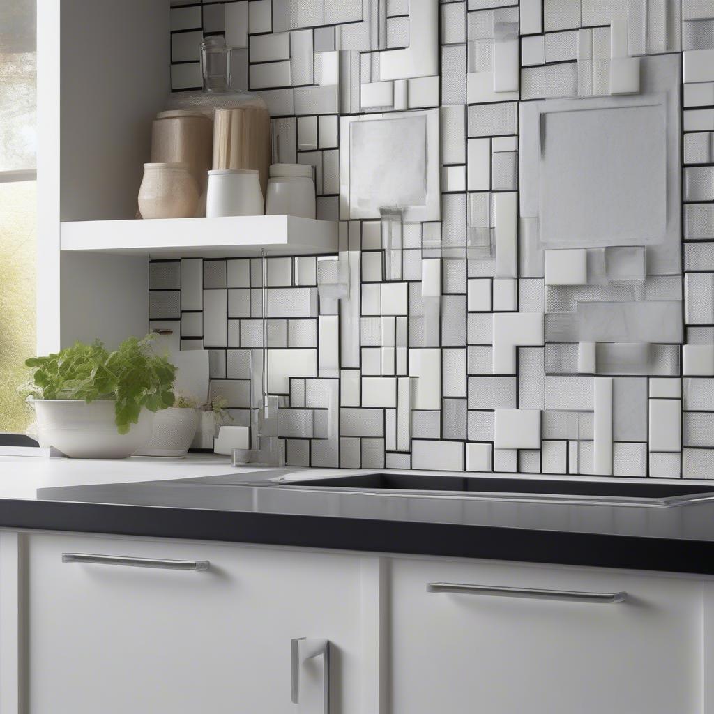 White and Black Basket Weave II Porcelain Mosaic Kitchen Backsplash