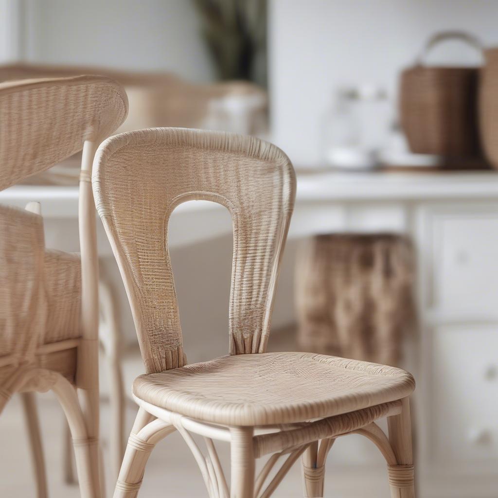 White Kitchen Chairs with Rattan Seats