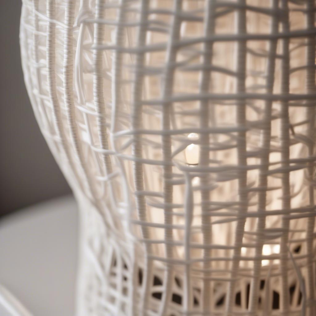 White Open Weave Rattan Table Lamp