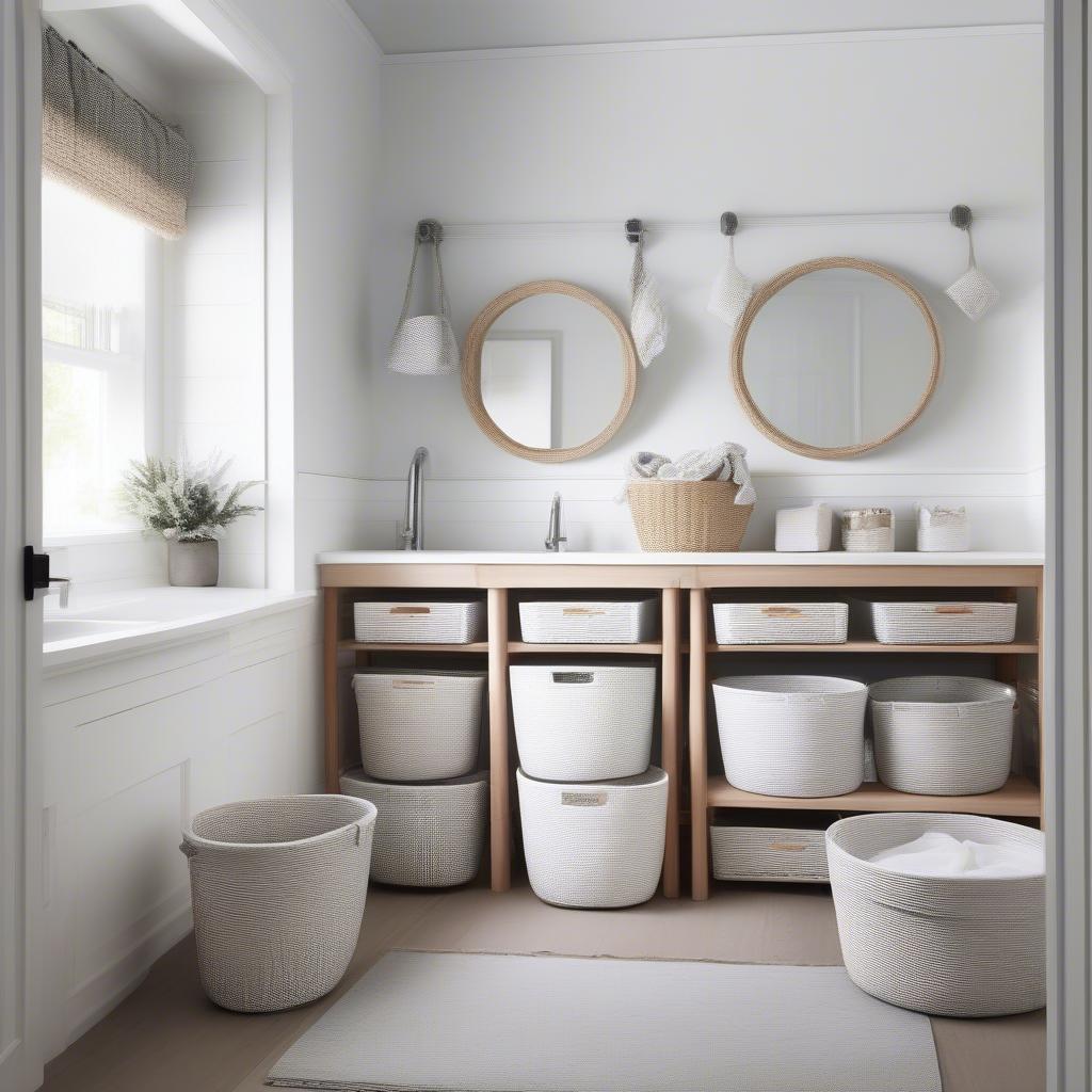 Different Sizes of White Weave Laundry Baskets