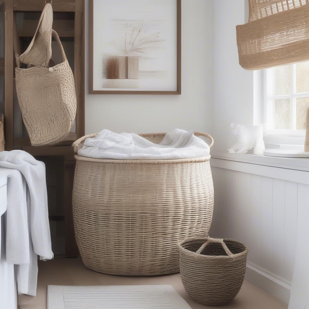 White Weave Laundry Baskets in Different Home Styles