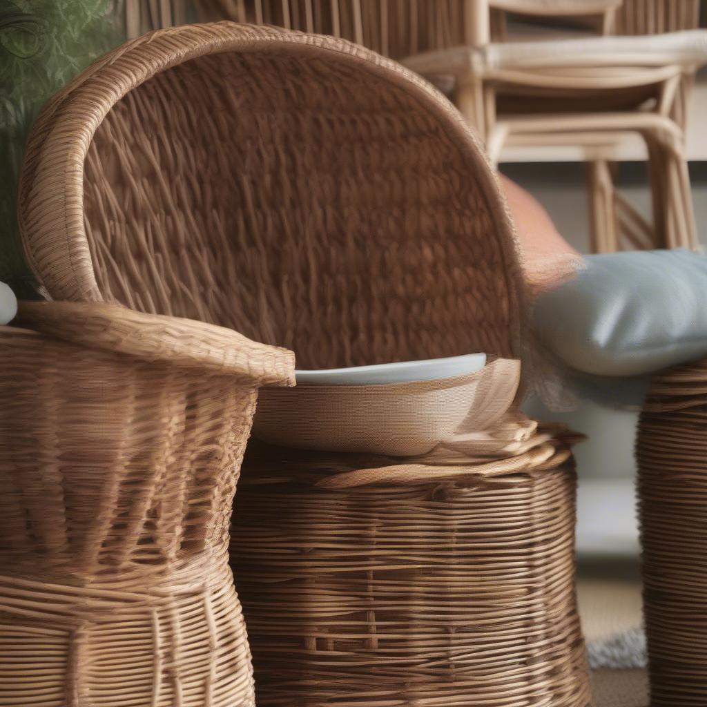 Close-up of wicker and rattan materials used in German basket weaving.