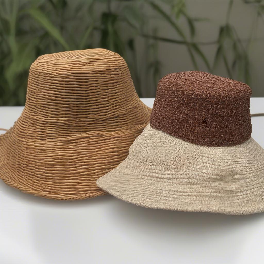 Side-by-side comparison of wicker and rattan bucket hats.