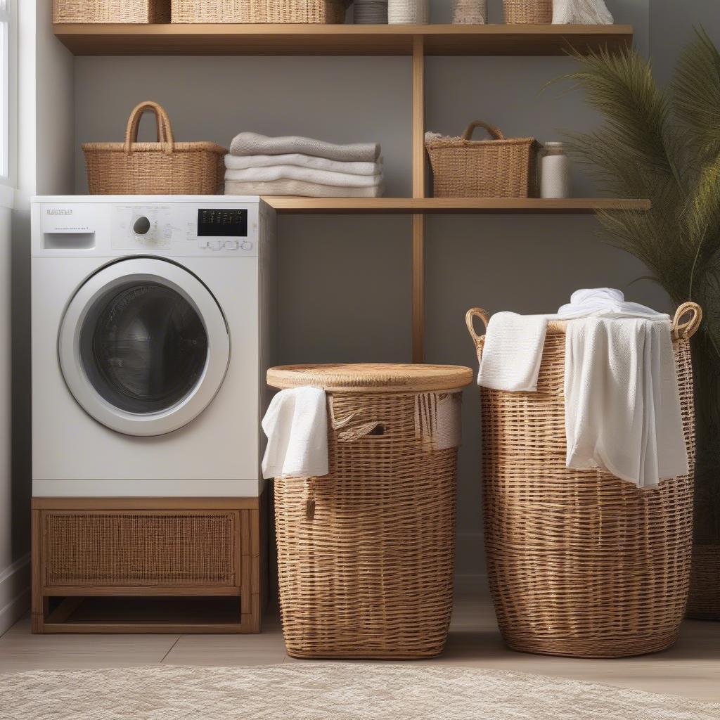 Matching Wicker and Rattan Laundry Set