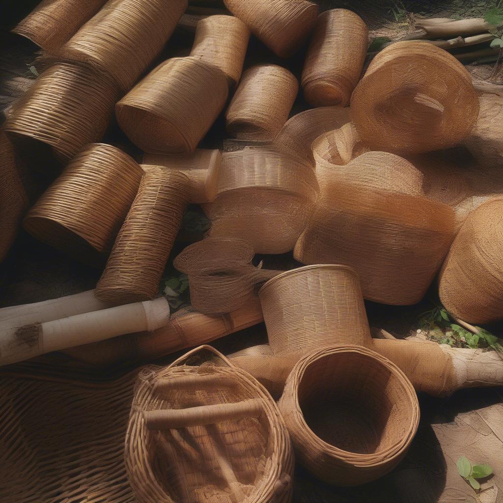 Wicker and Rattan Materials on a Forest Floor