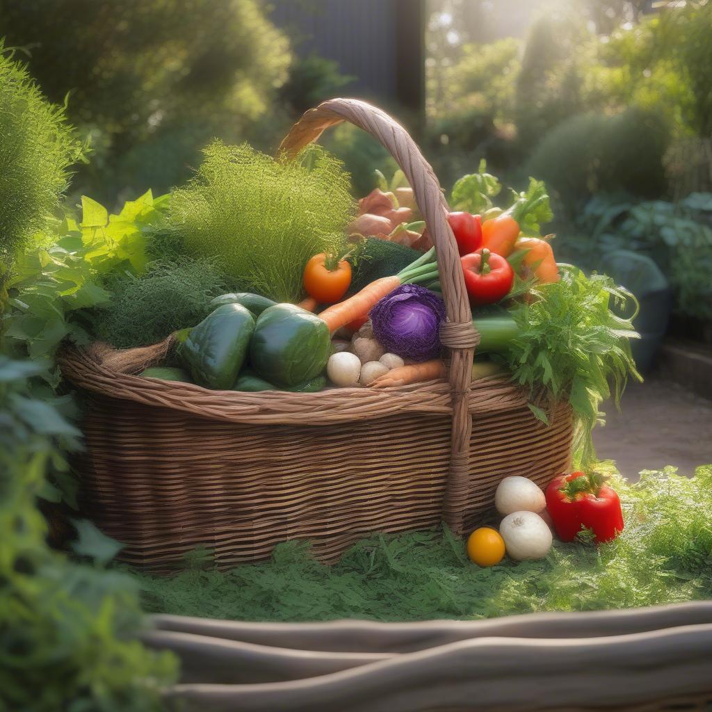 Wicker basket filled with fresh produce in an Australian garden