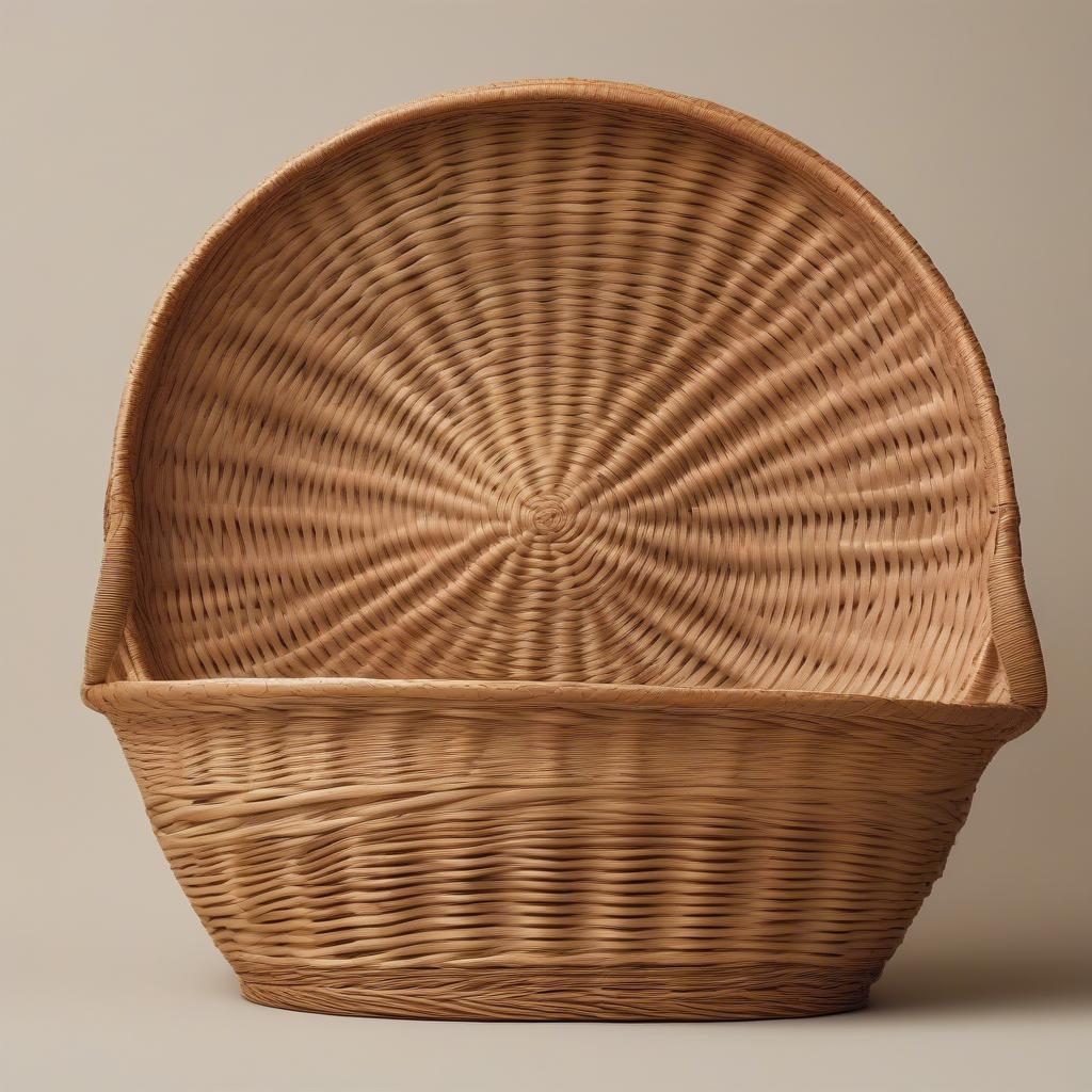 A wicker basket showcasing a wheat-colored basket weave pattern