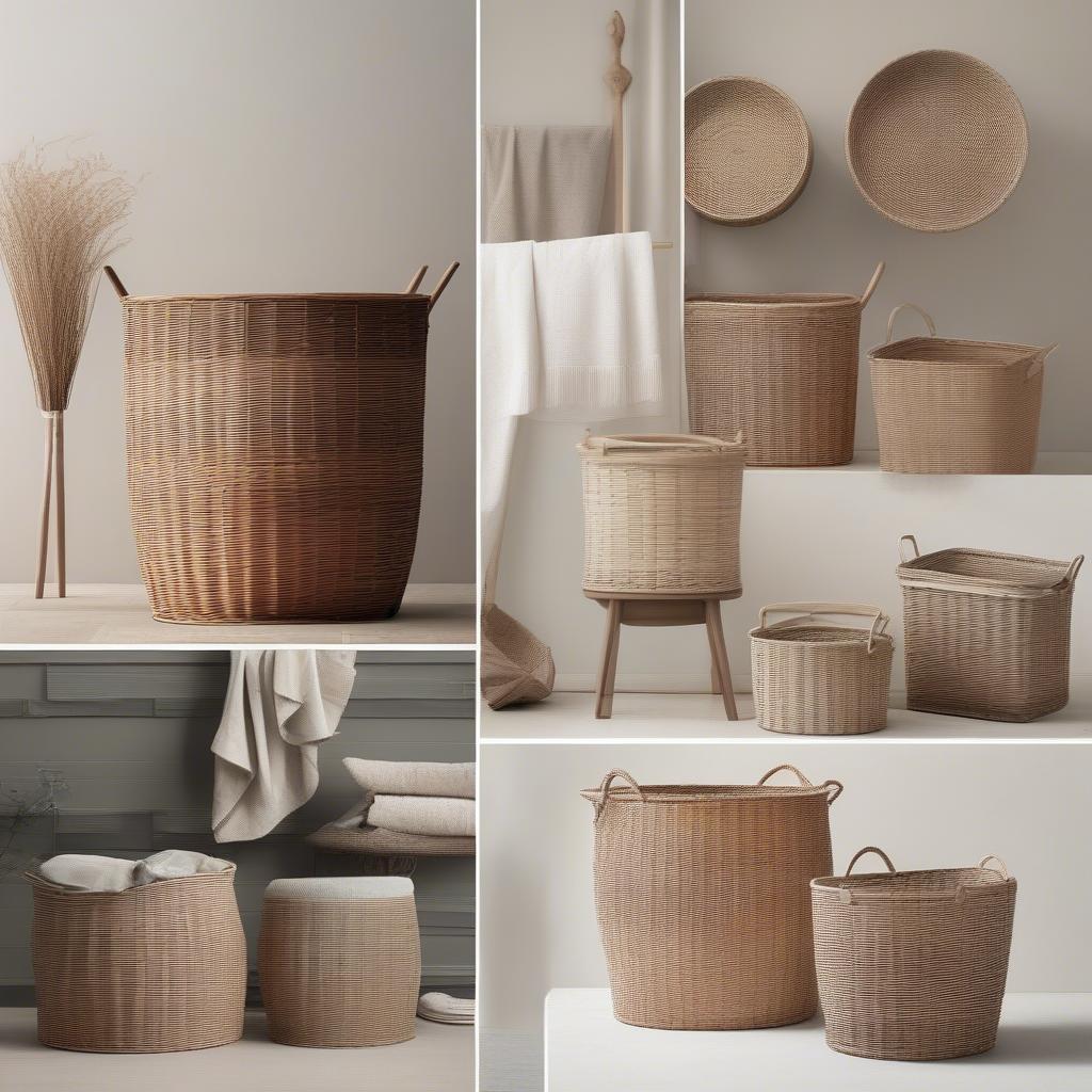 Various styles and designs of wicker laundry baskets, including traditional and contemporary options.