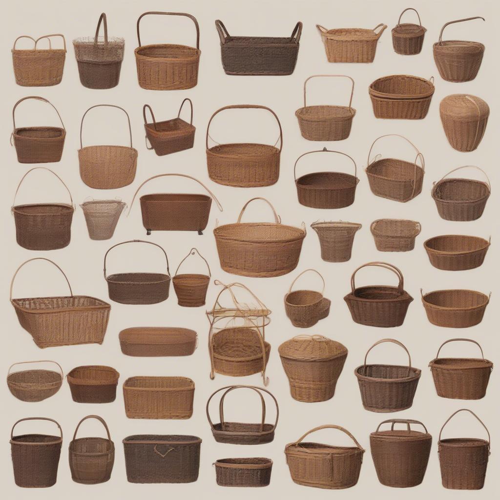 Various Styles of Vintage Wicker and Metal Baskets