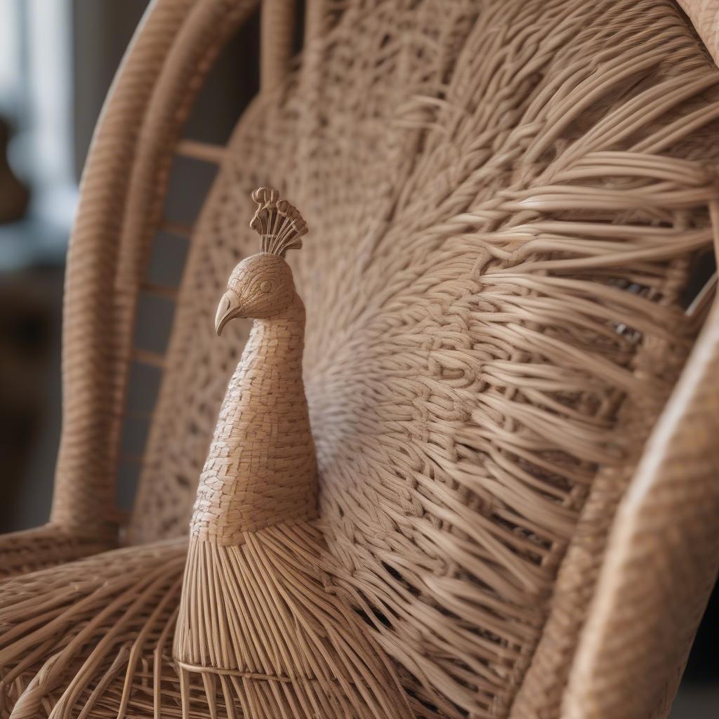 Close-up of a wicker peacock chair, highlighting its craftsmanship