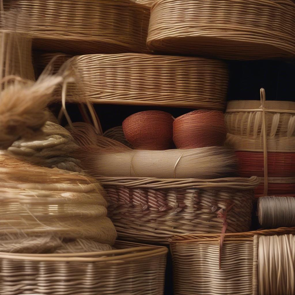 Wicker and rattan materials used in traditional basket weaving