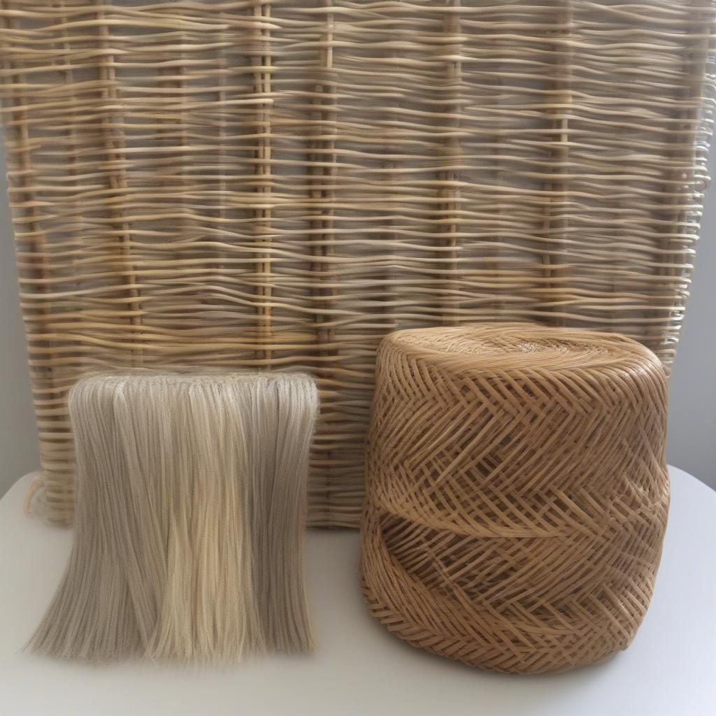 Wicker and Rattan Comparison: A side-by-side view of wicker and rattan materials, highlighting their texture, color, and weaving differences.